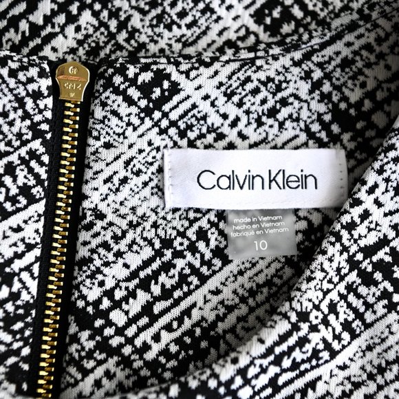 CALVIN KLEIN Black & White Abstract Print Dress - Size 10 - Picture 8 of 11